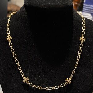 AUTHENTIC New TORY BURCH Roxanne Chain Logo Necklace GOLD retail $198.00